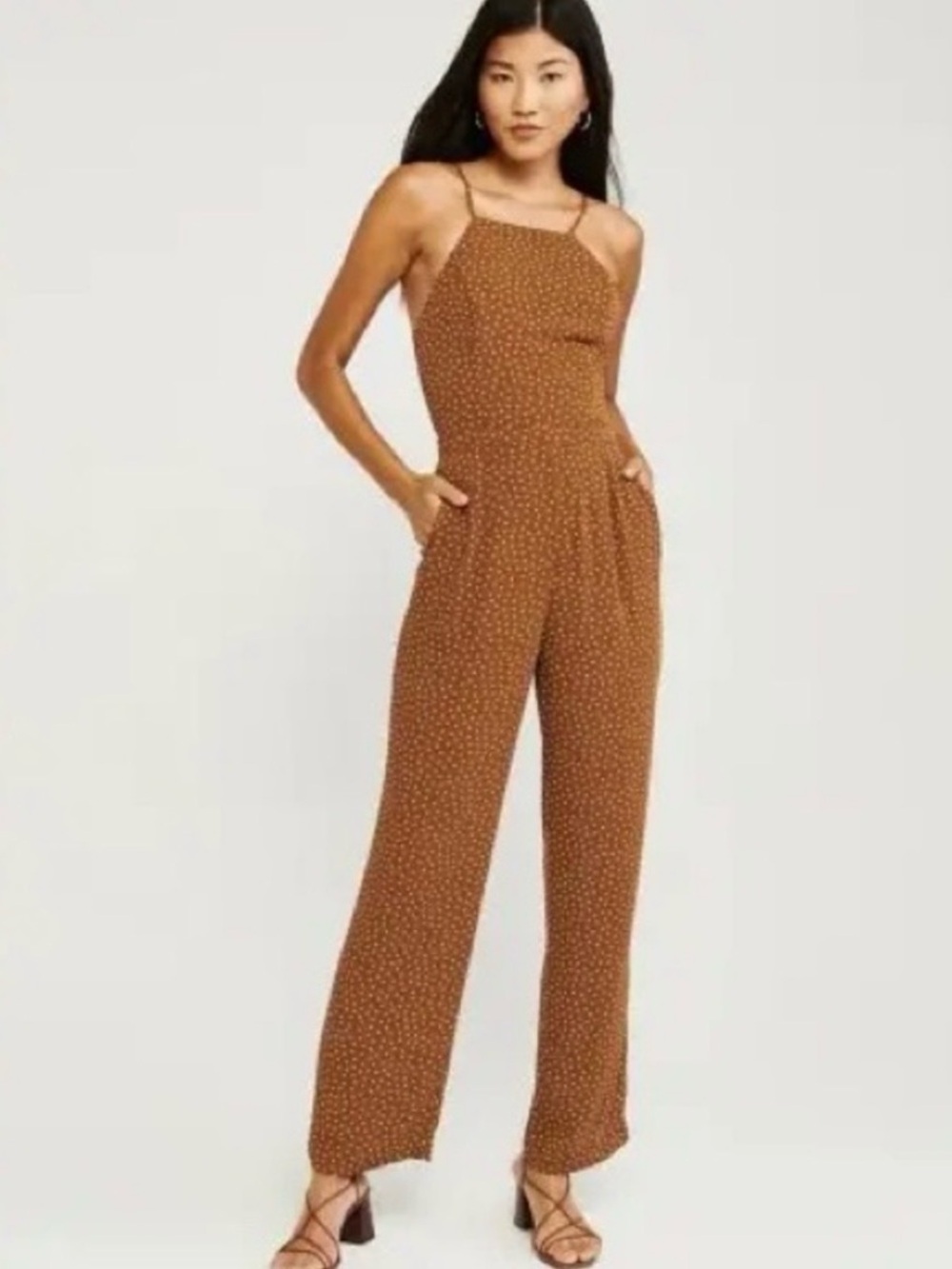 Abercrombie & Fitch Brown Polka Dot Wide-Leg Jumpsuit